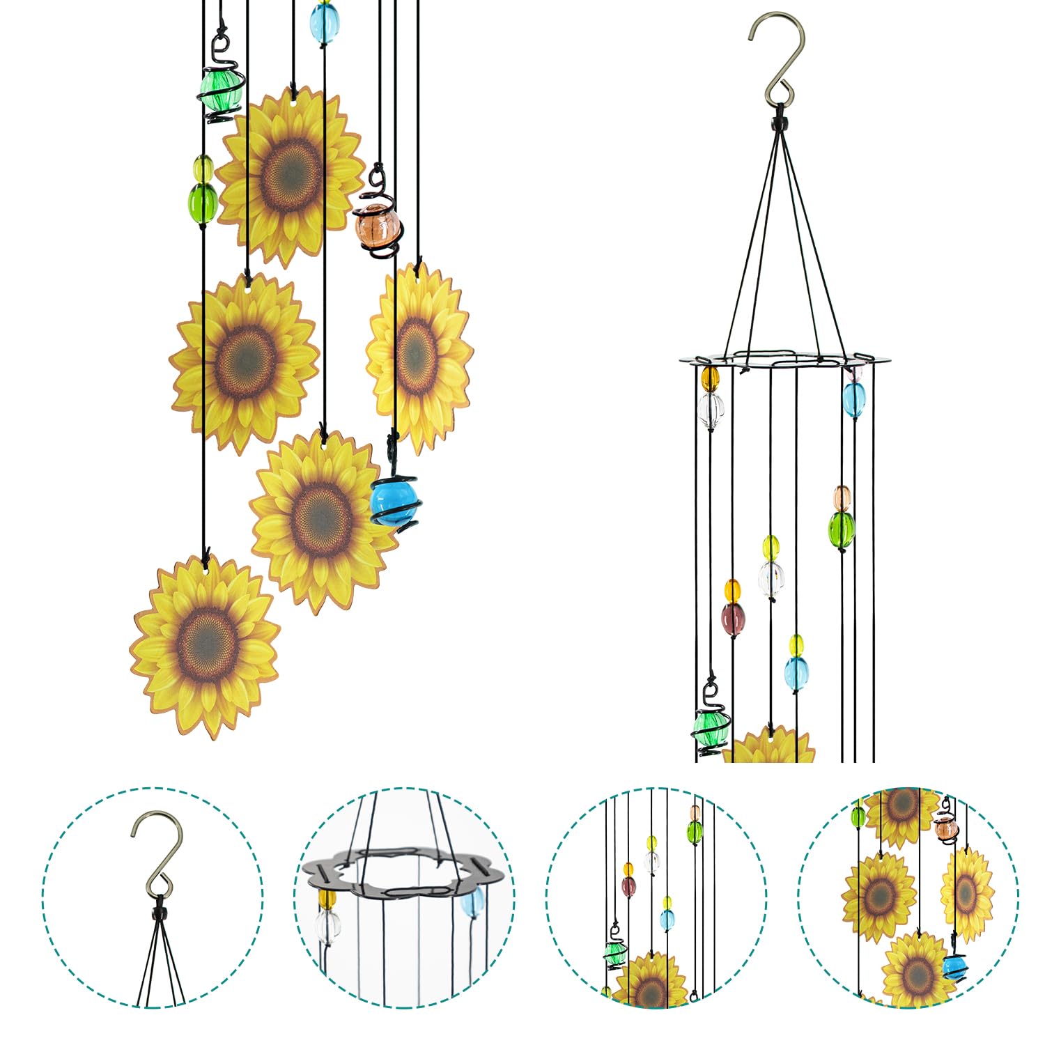 Howarmer sunflower windchime in garden enhancing outdoor ambience