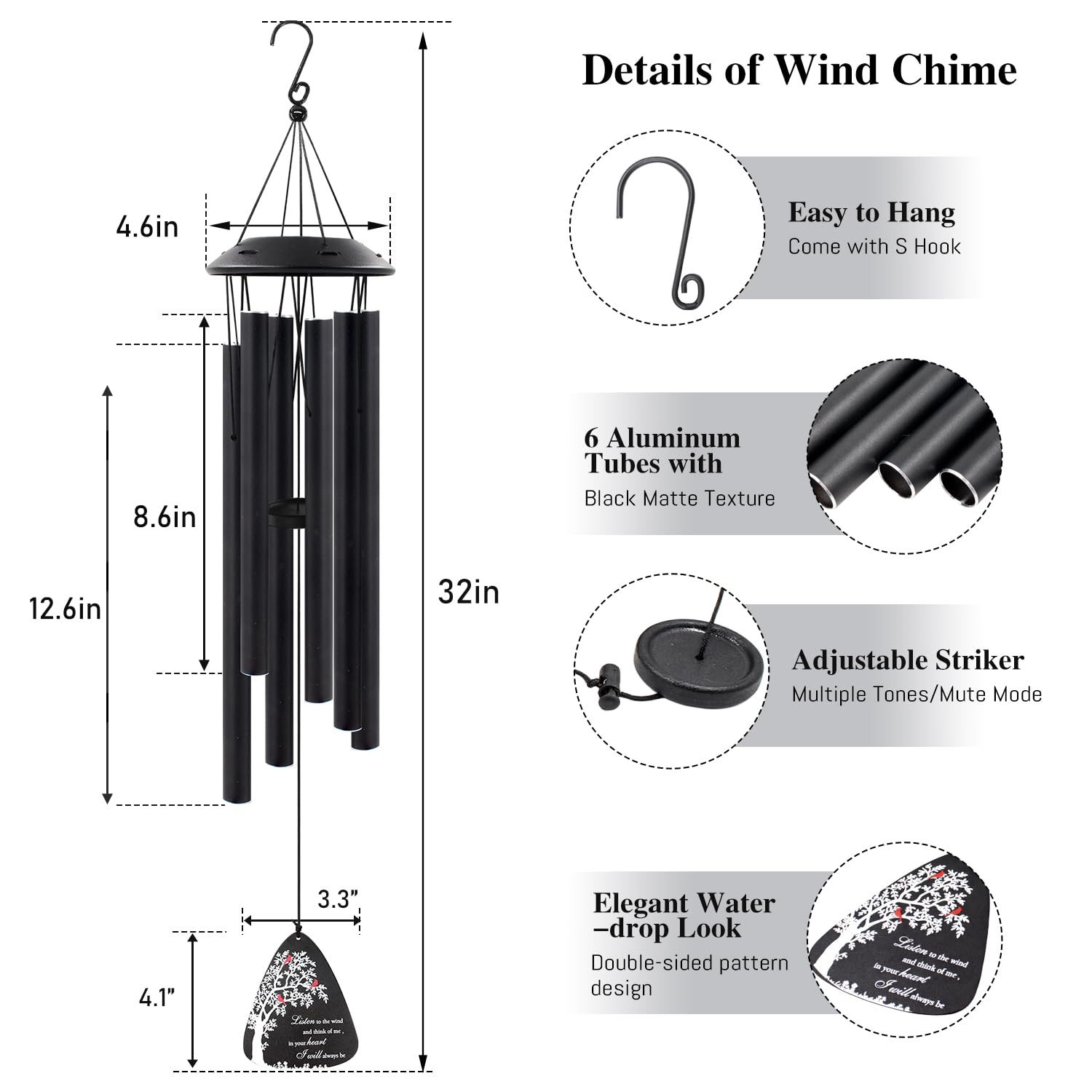 Howarmer tuned aluminum wind chimes with varied tube lengths for soothing melodies.