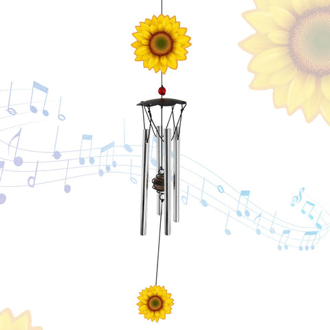 Howarmer wind chime with sunflower design produces clear, soothing tones in a light breeze.