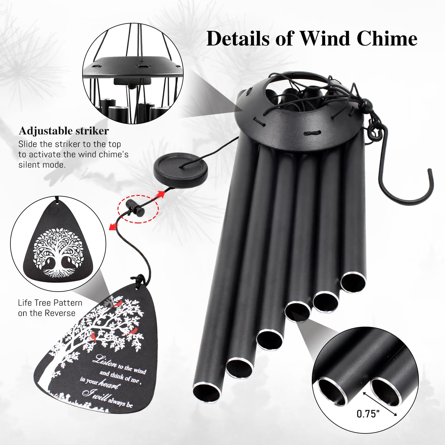 Howarmer wind chimes with black finish add elegant outdoor decor.