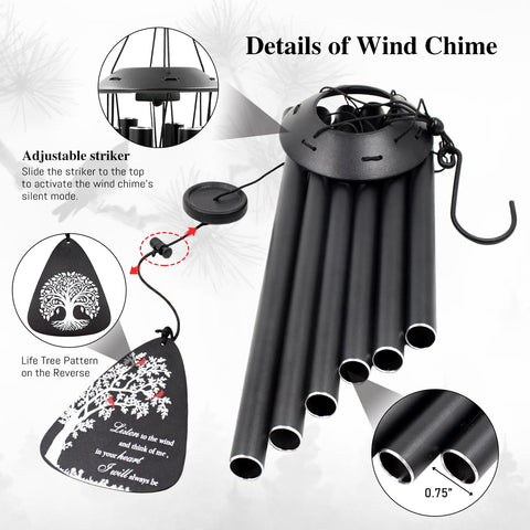 Howarmer wind chimes with black finish add elegant outdoor decor.