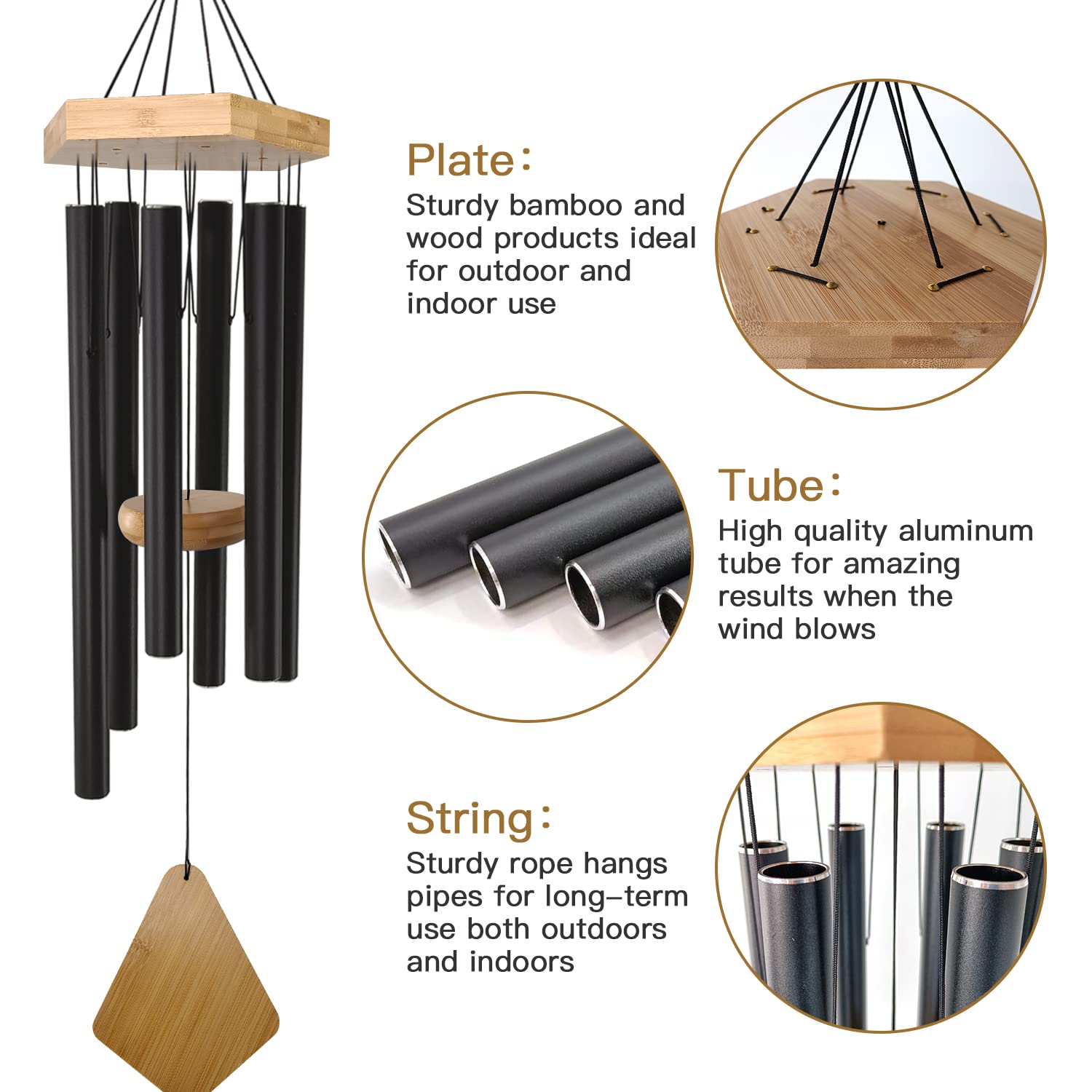 Howarmer wind chimes with black matte finish enhance any patio or garden