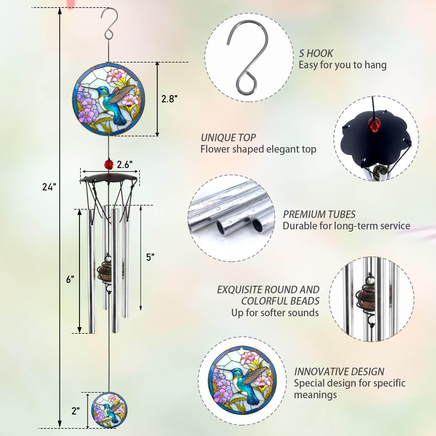 Howarmer wind chimes flower suspension platform enhances yard visual charm.