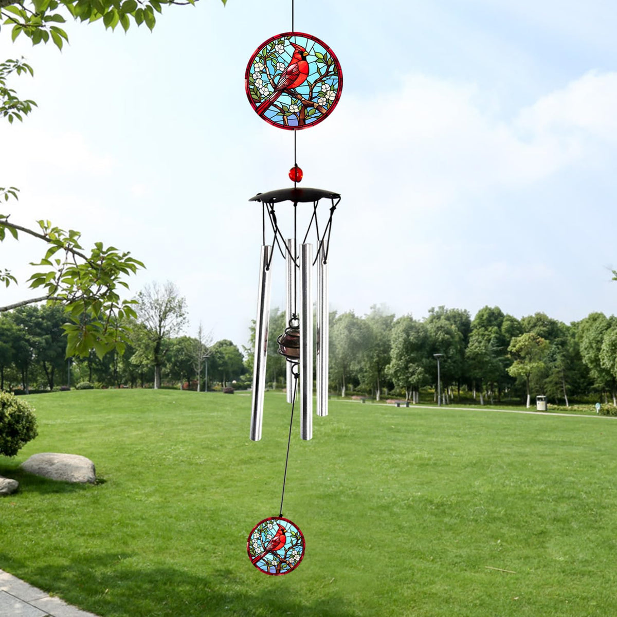 Howarmer wind chimes outdoor 24in Cardinal motif for clear garden tunes.