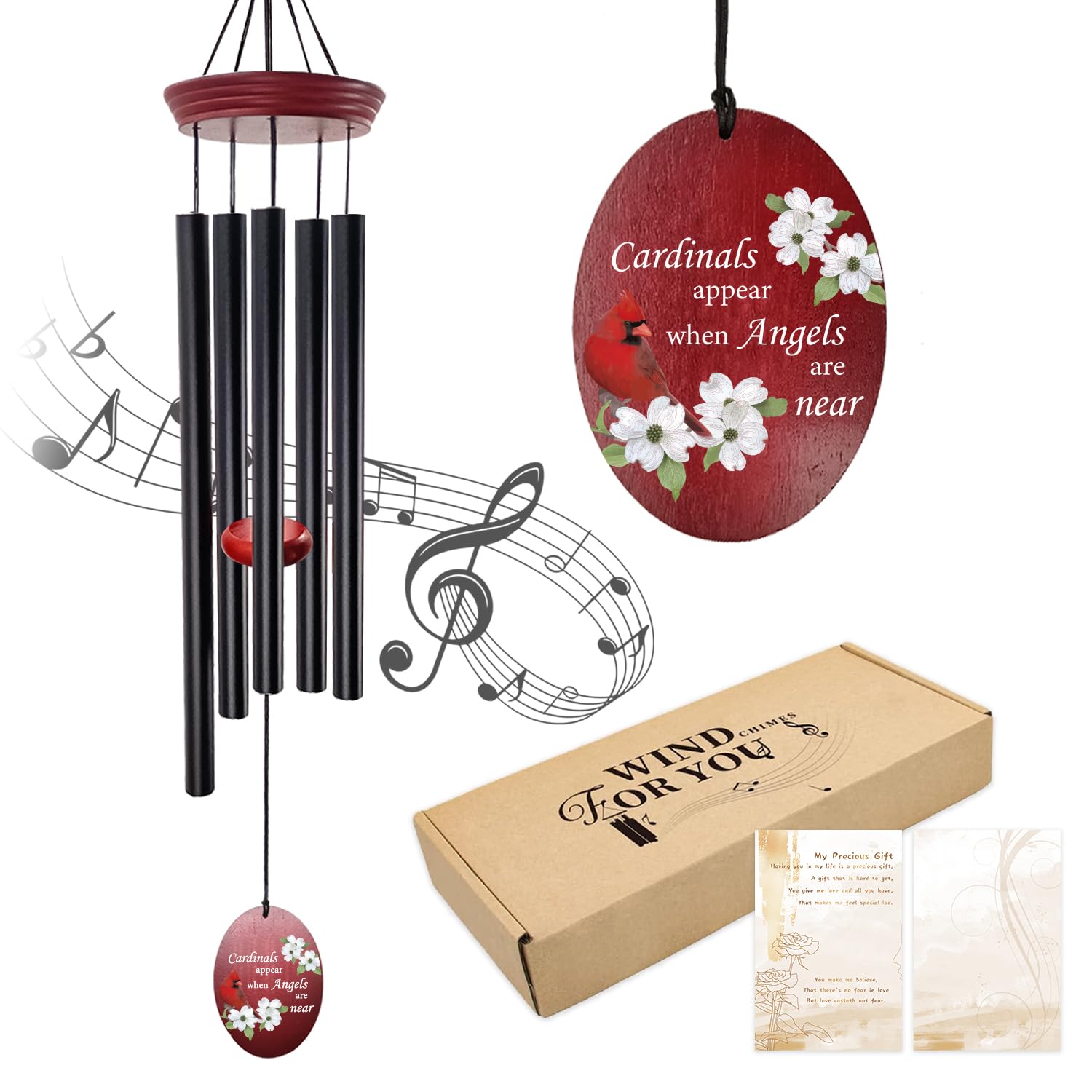 Howarmer Cardinal Memorial Windchime with red sail evokes comforting remembrance outdoors