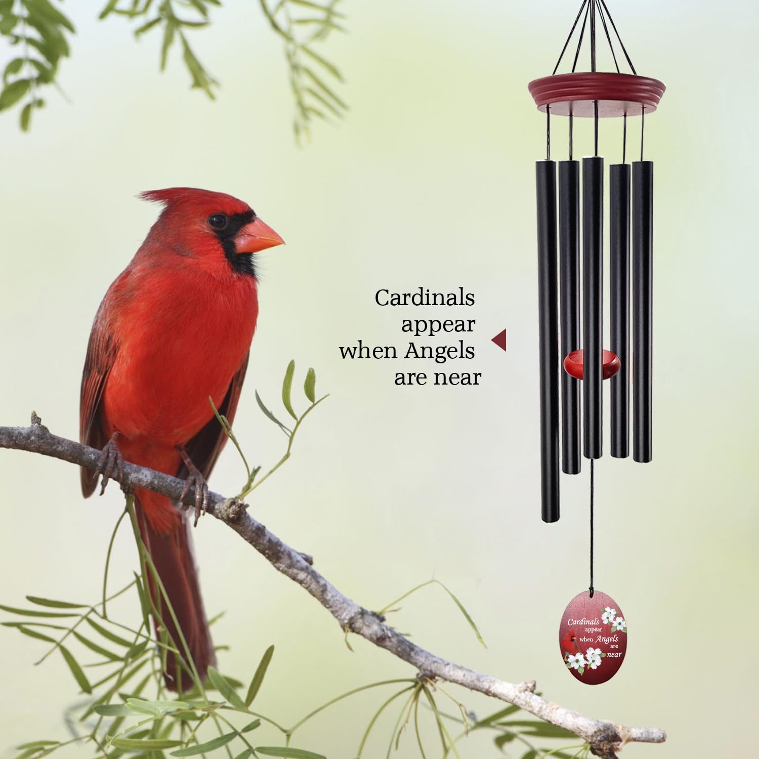 Howarmer Cardinal Memorial Windchime resists weather with aluminum tubes and waterproof top for year-round display