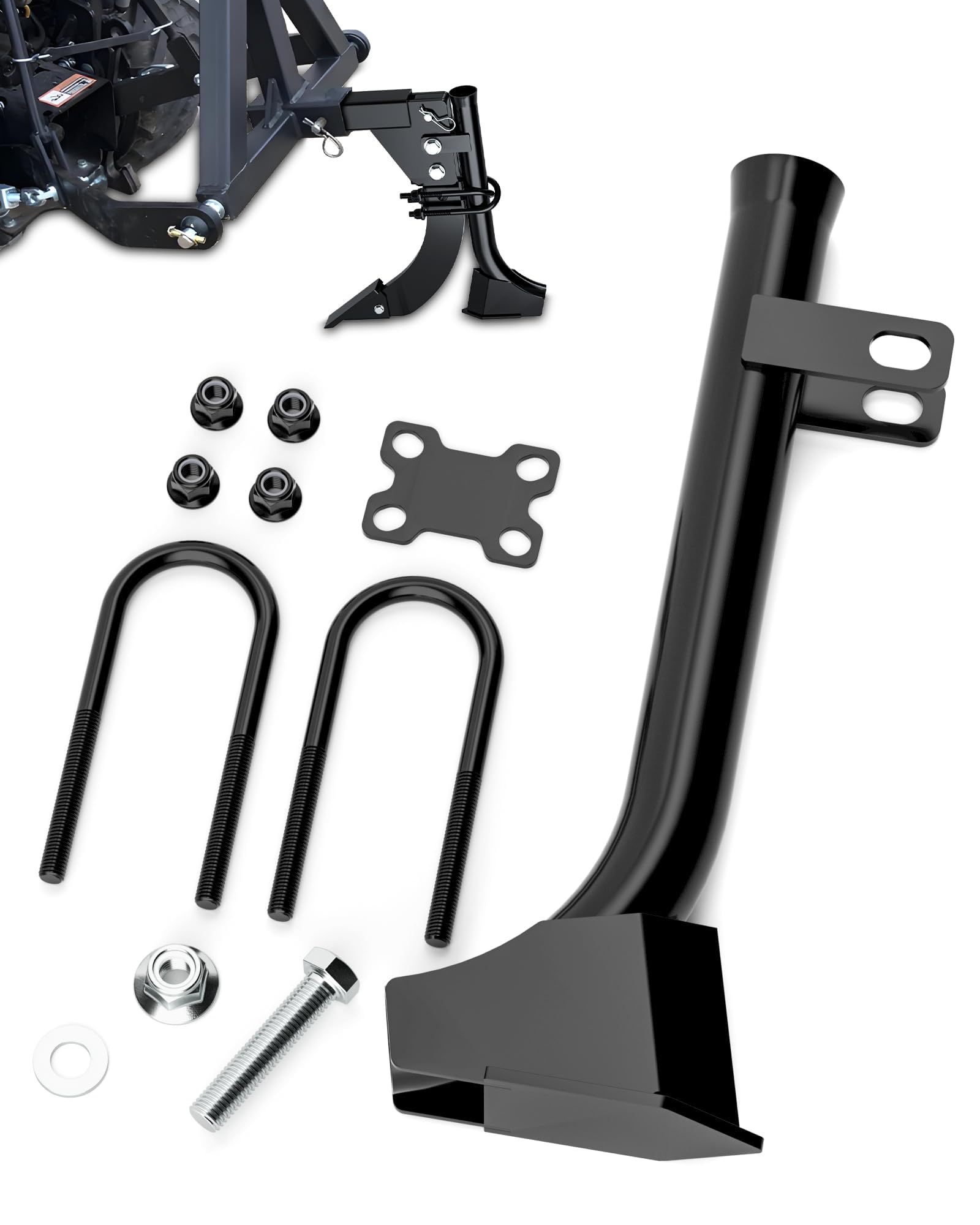 HOWBOW pipe layer attachment showing hitch-compatible design for faster trenching