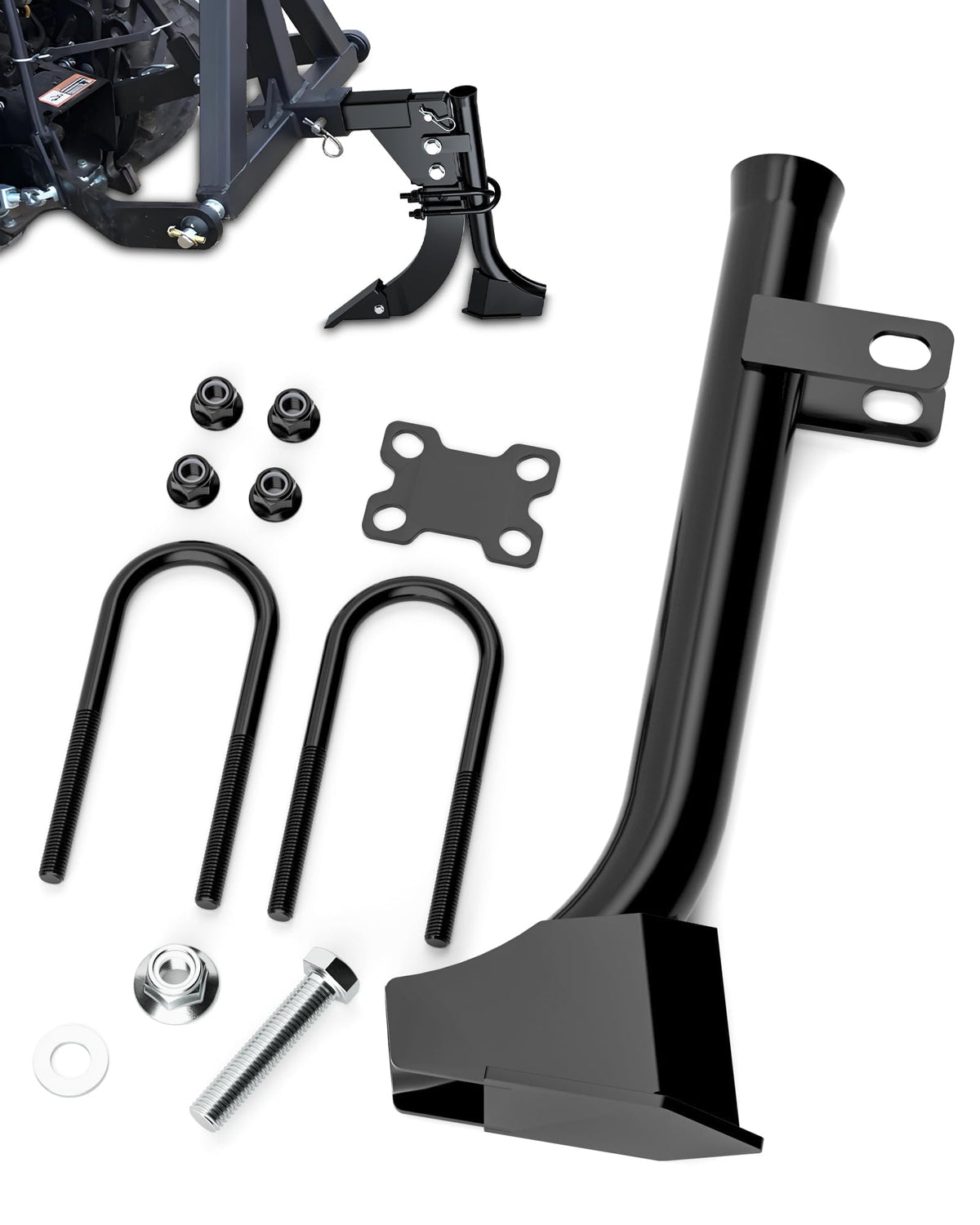 HOWBOW pipe layer attachment showing hitch-compatible design for faster trenching