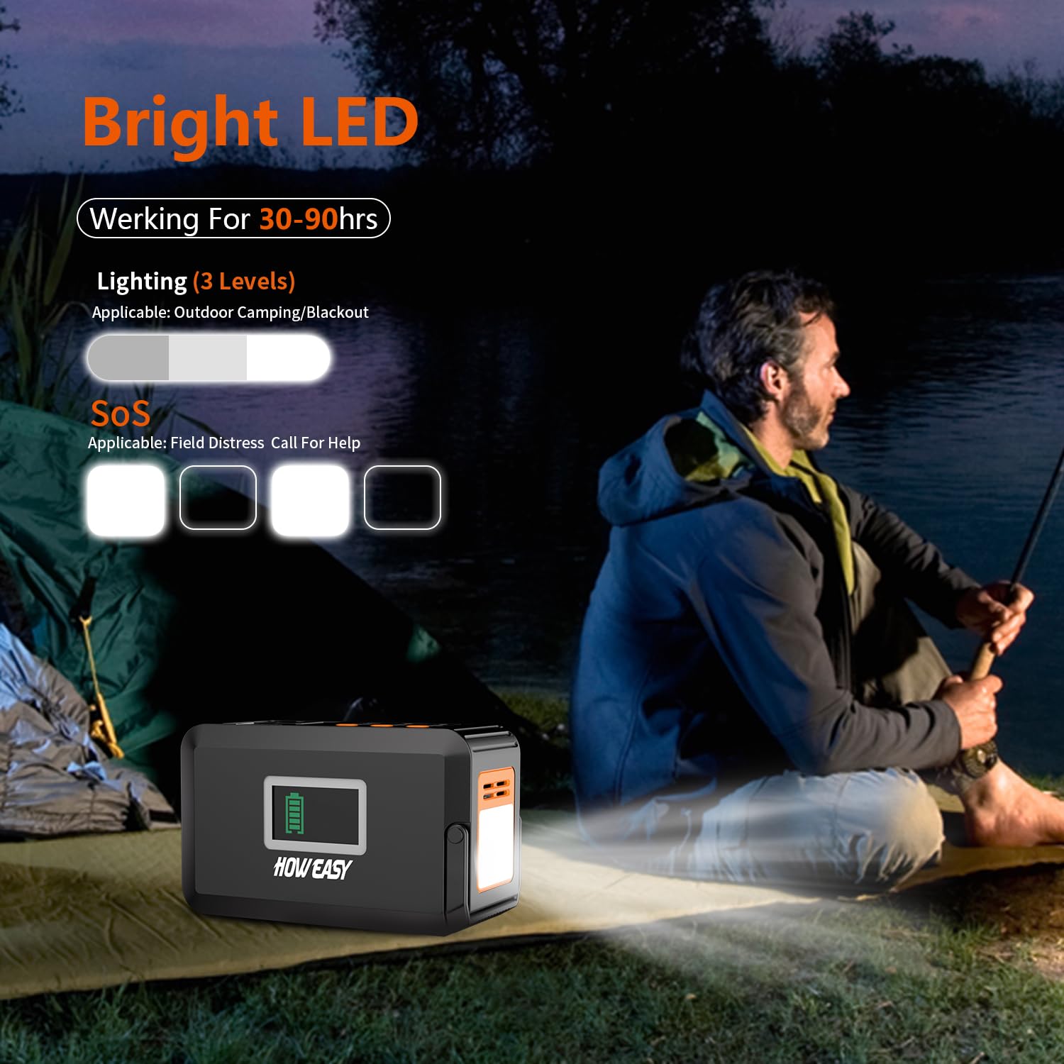 HOWEASY built-in LED light offers multiple modes for camping.