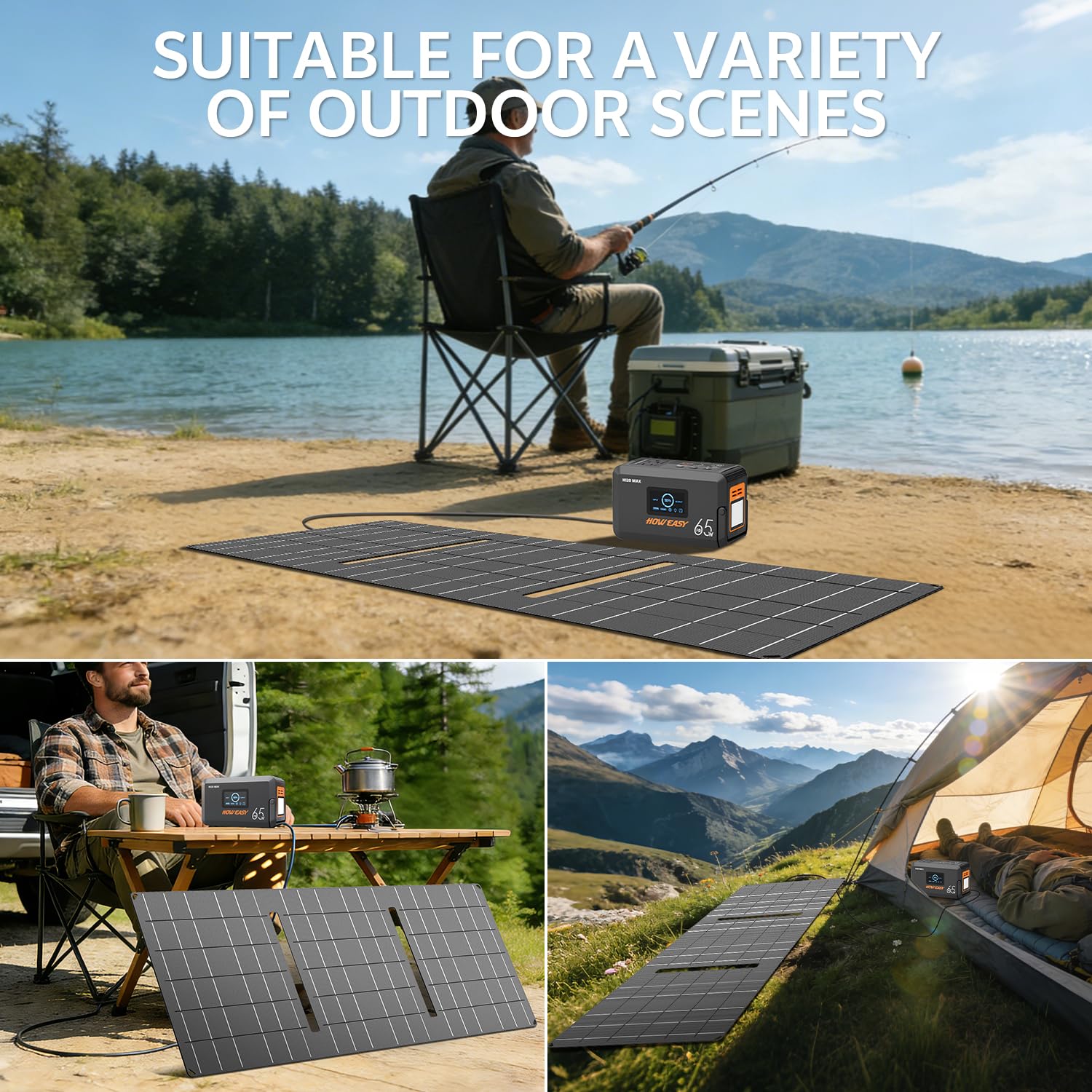 HOWEASY kit includes solar panel, charger, car charger, and manual
