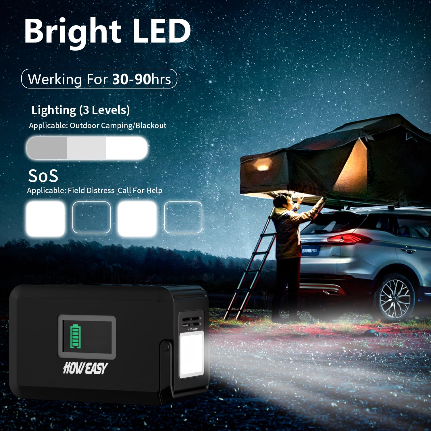 HOWEASY LED flashlight on the power station with multiple modes