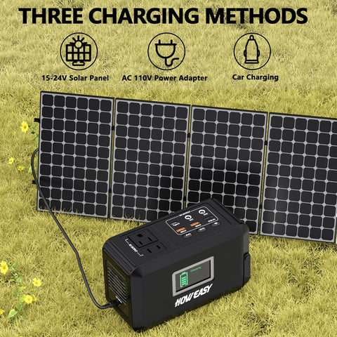 HOWEASY power station demonstrating AC car and solar charging modes
