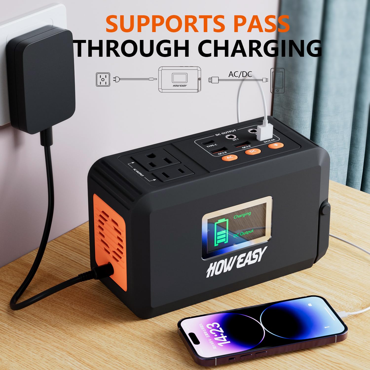HOWEASY QC3.0 USB ports support quick charging for multiple devices.