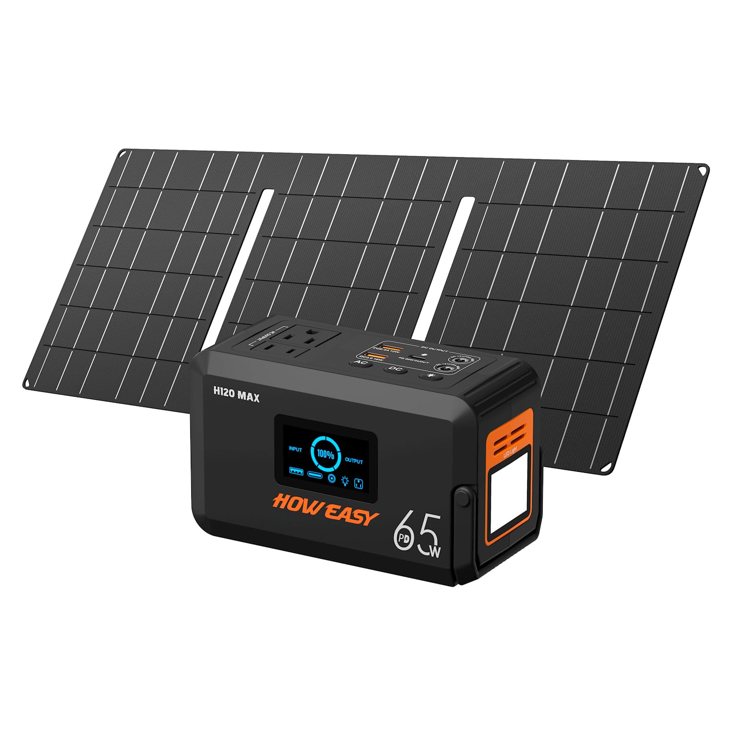 HOWEASY solar generator with folded 30W panel for easy outdoor charging