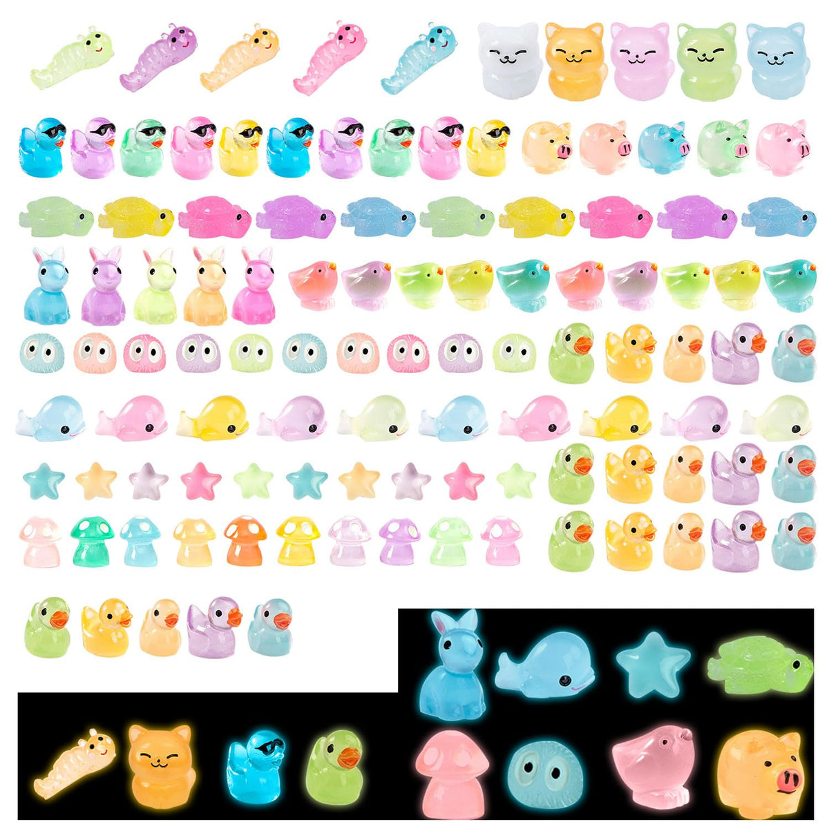 HOWHYUE luminous mini resin animals glow for fairy gardens and dollhouses at night