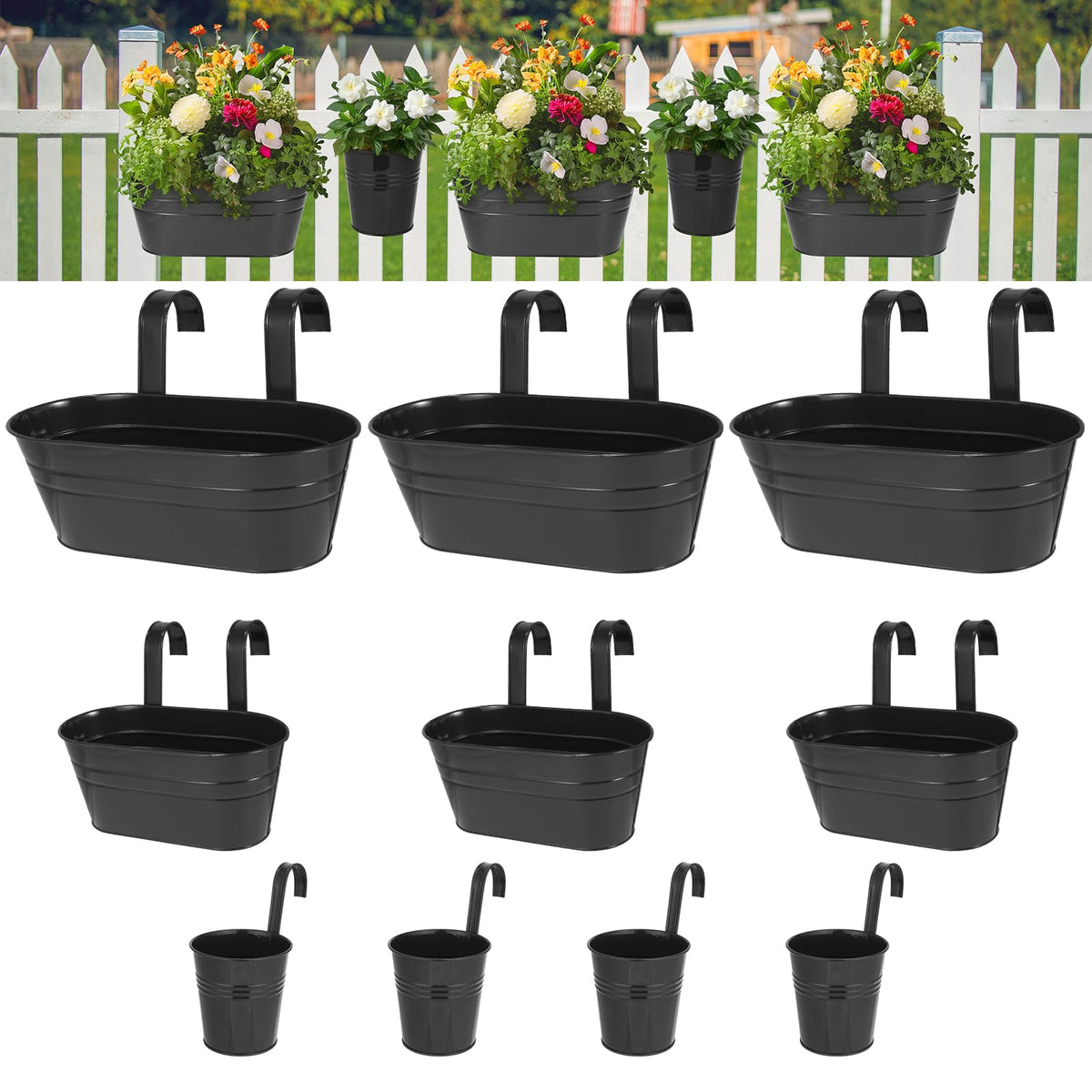 HowRU three size metal iron hanging pots large display for balcony with drainage