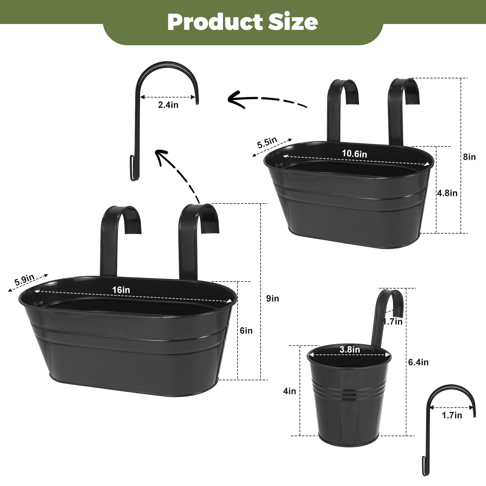 HowRU three size metal iron hanging pots medium for railing decoration