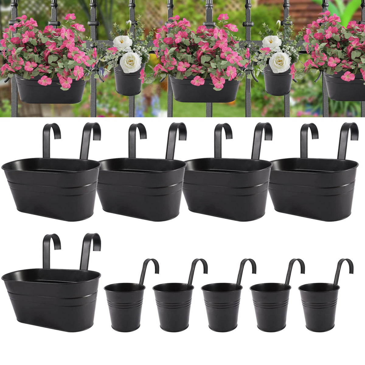 HowRU rail planter rectangular expands balcony growing space with sturdy iron design.
