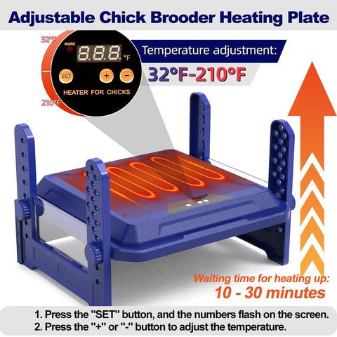 HOWUXZO Chick Brooder Plate side view demonstrates safe heat and adjustable height