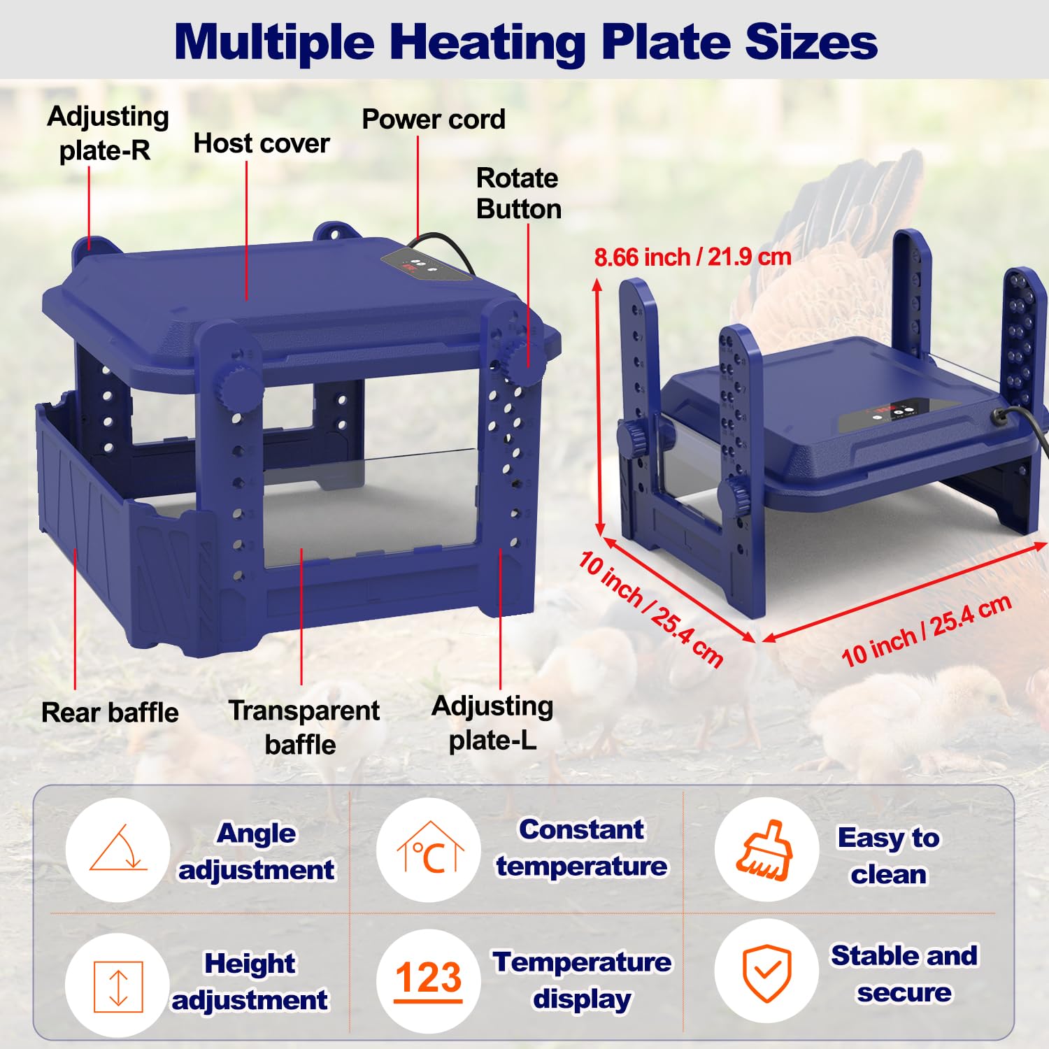 HOWUXZO Safe poultry-heat plate blue provides reliable warmth without bulbs