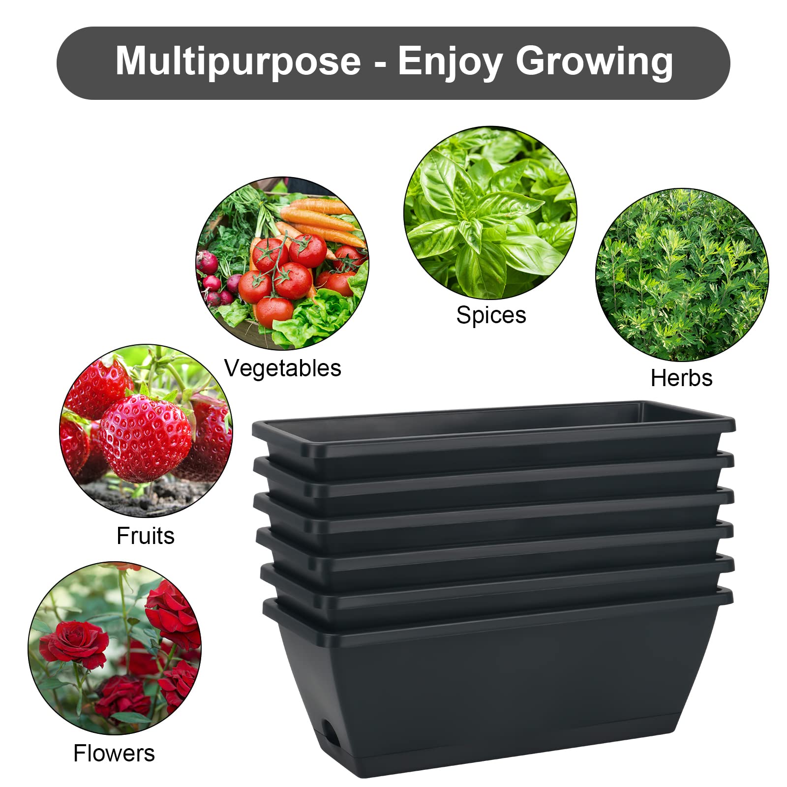 Bottom water inlets with tray prevent spills during watering