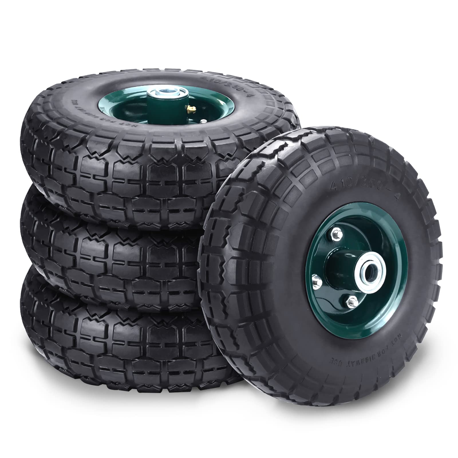 HOXWELL 10-inch flat-free tire, front view, puncture-resistant for wheelbarrows and carts.