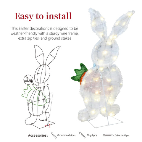 HOYECHI Bunny family set of three with LEDs enhances curb appeal.