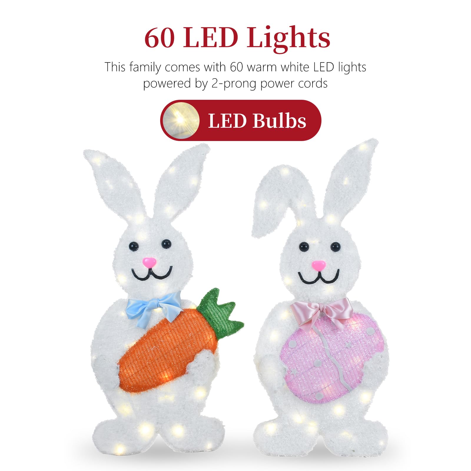 HOYECHI close-up shows metal frame and bright LEDs in each bunny