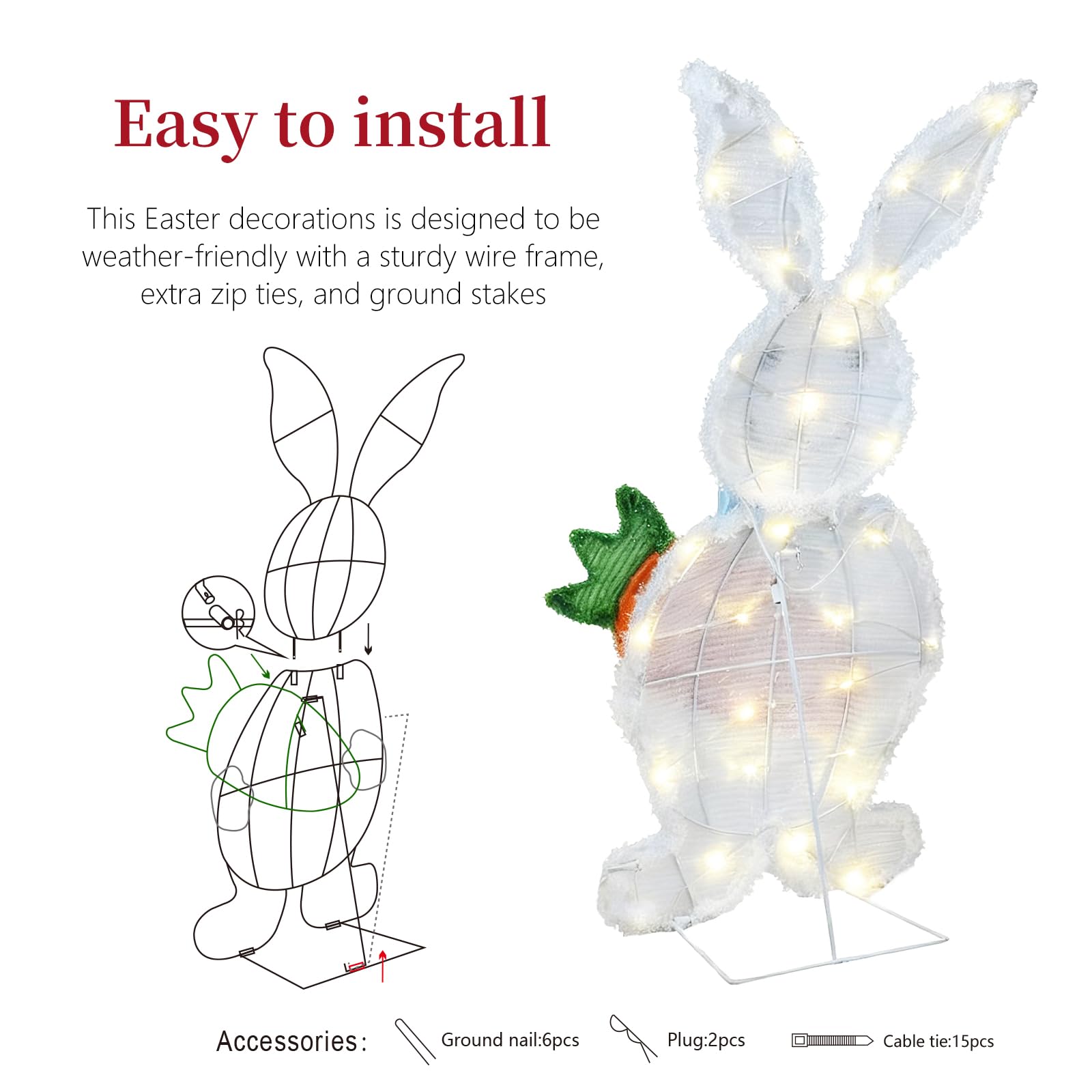 HOYECHI plug-in powered bunny decor ready for outdoor use