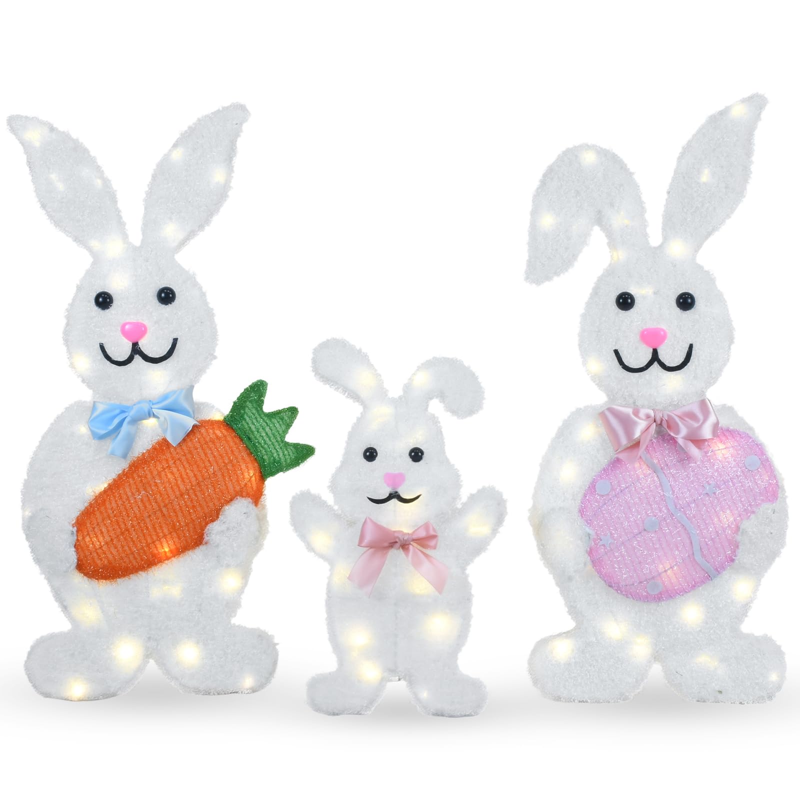 HOYECHI outdoor lighted Easter bunny mom 30-inch glows warmly by the garden path.