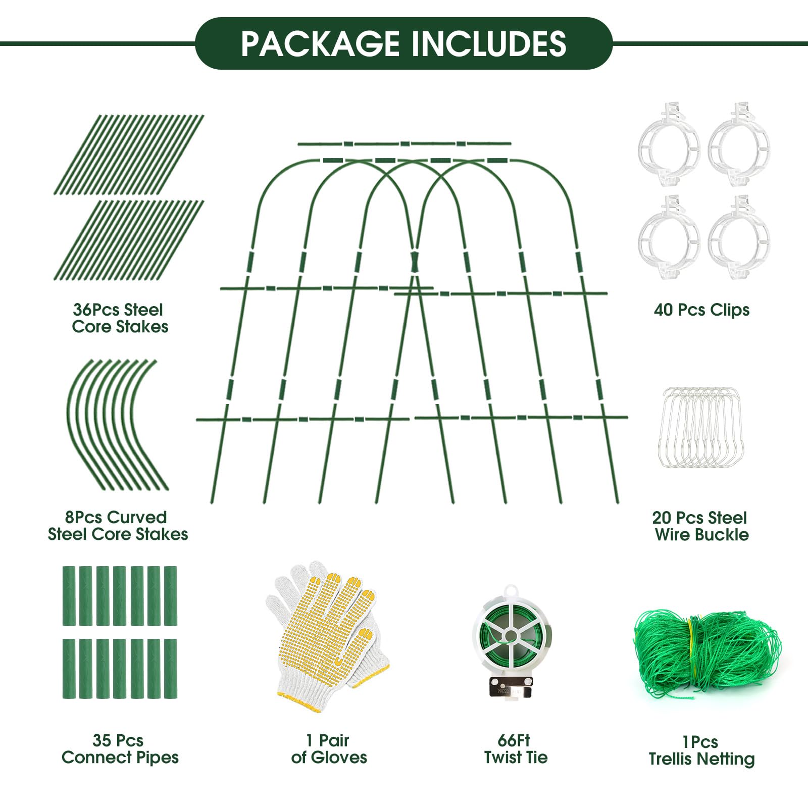 Hoyejyou curved steel core stakes reinforce stability for taller vegetables