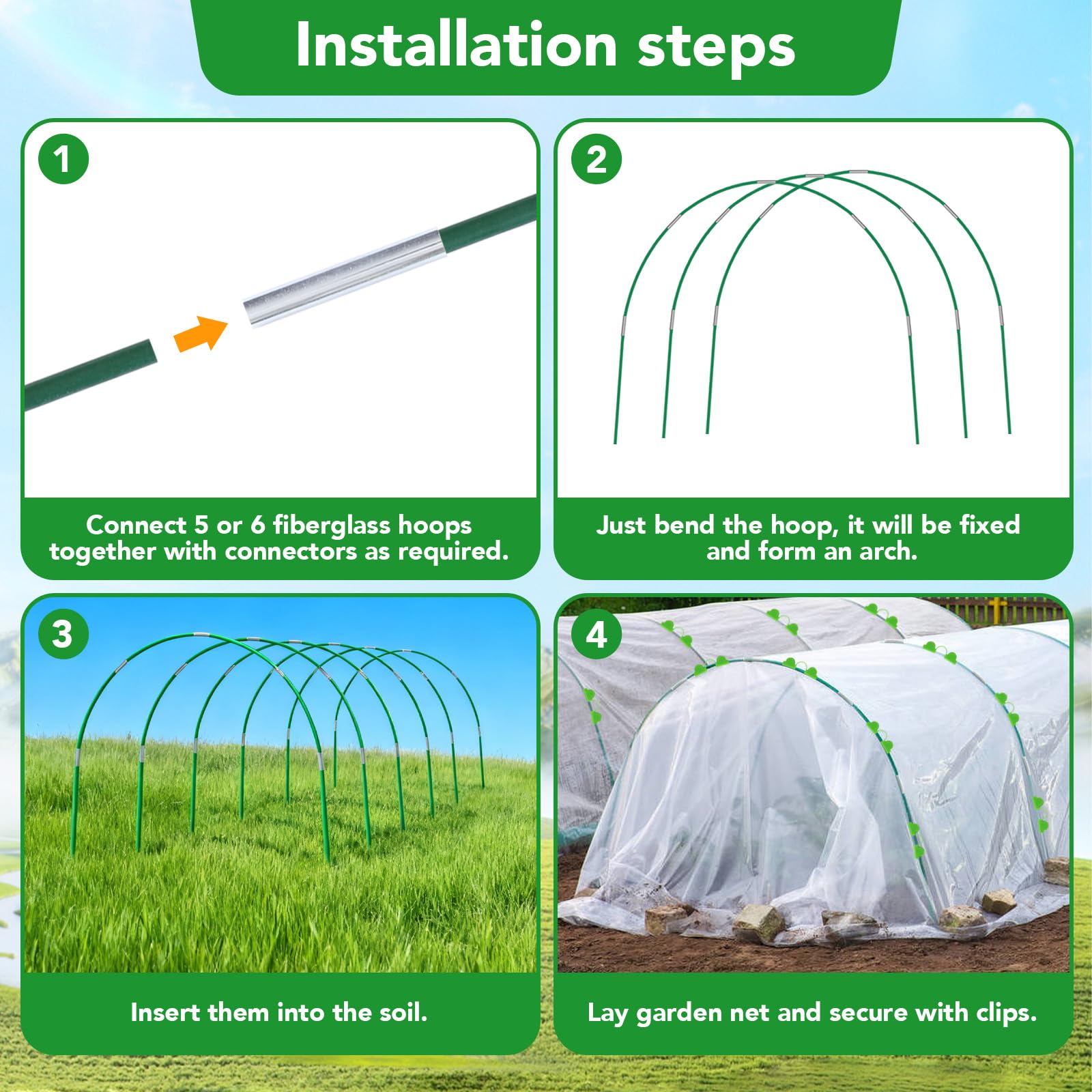 Hoyejyou easy-install clips secure netting quickly for a tidy garden setup