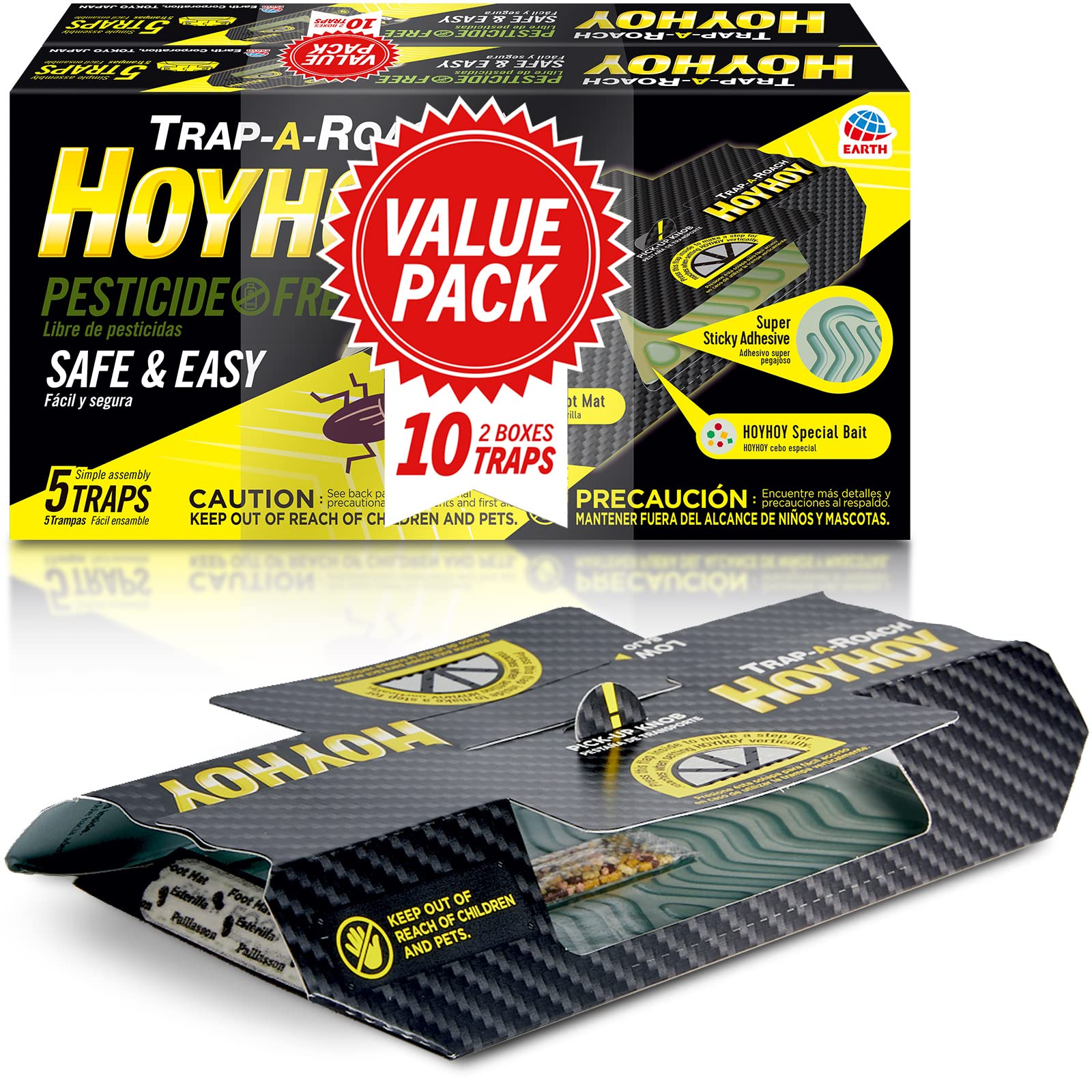 HOY HOY Trap A Roach packaging shows two-pack kit for indoor pest control