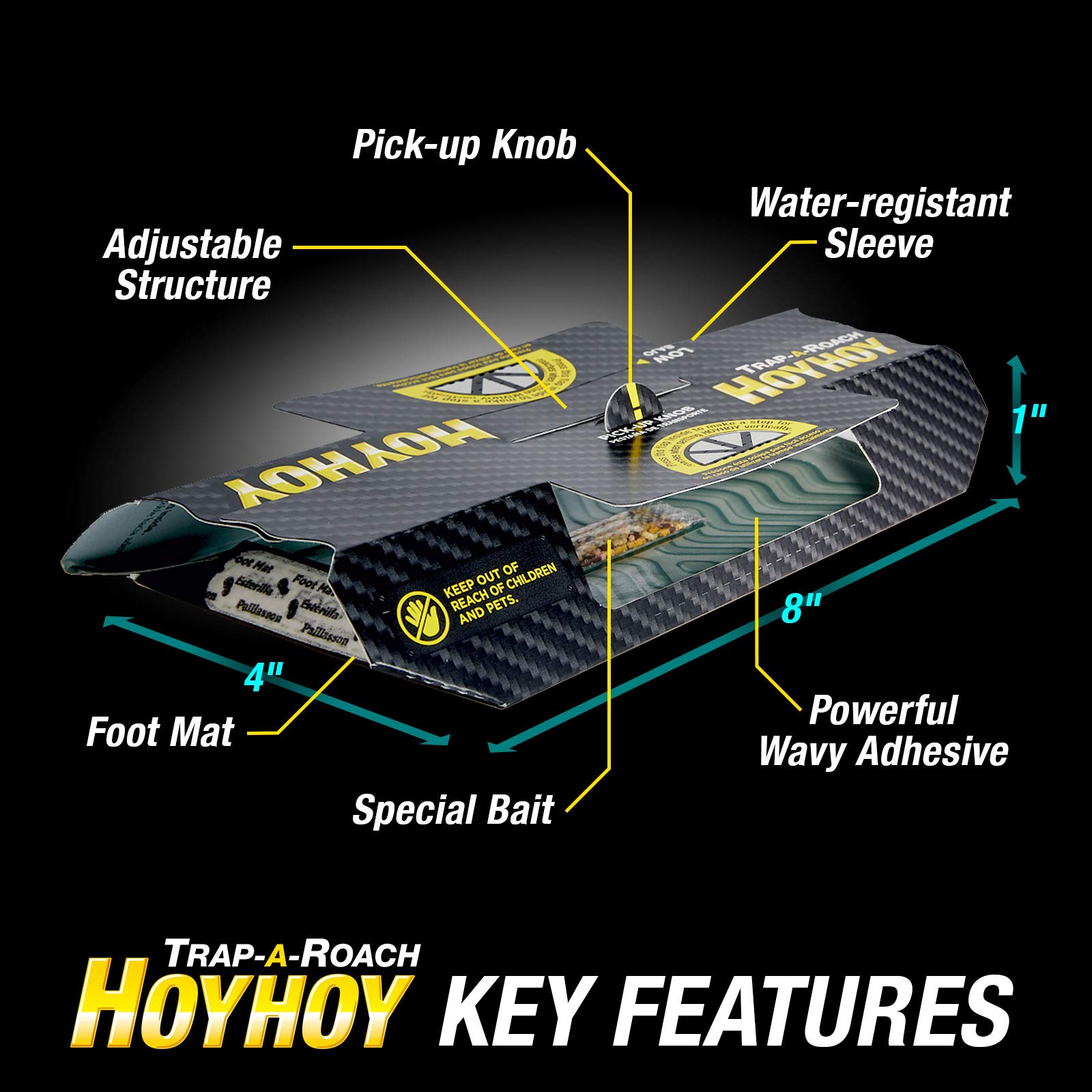 Textured glue surface of HOY HOY Trap A Roach grips walking roaches securely