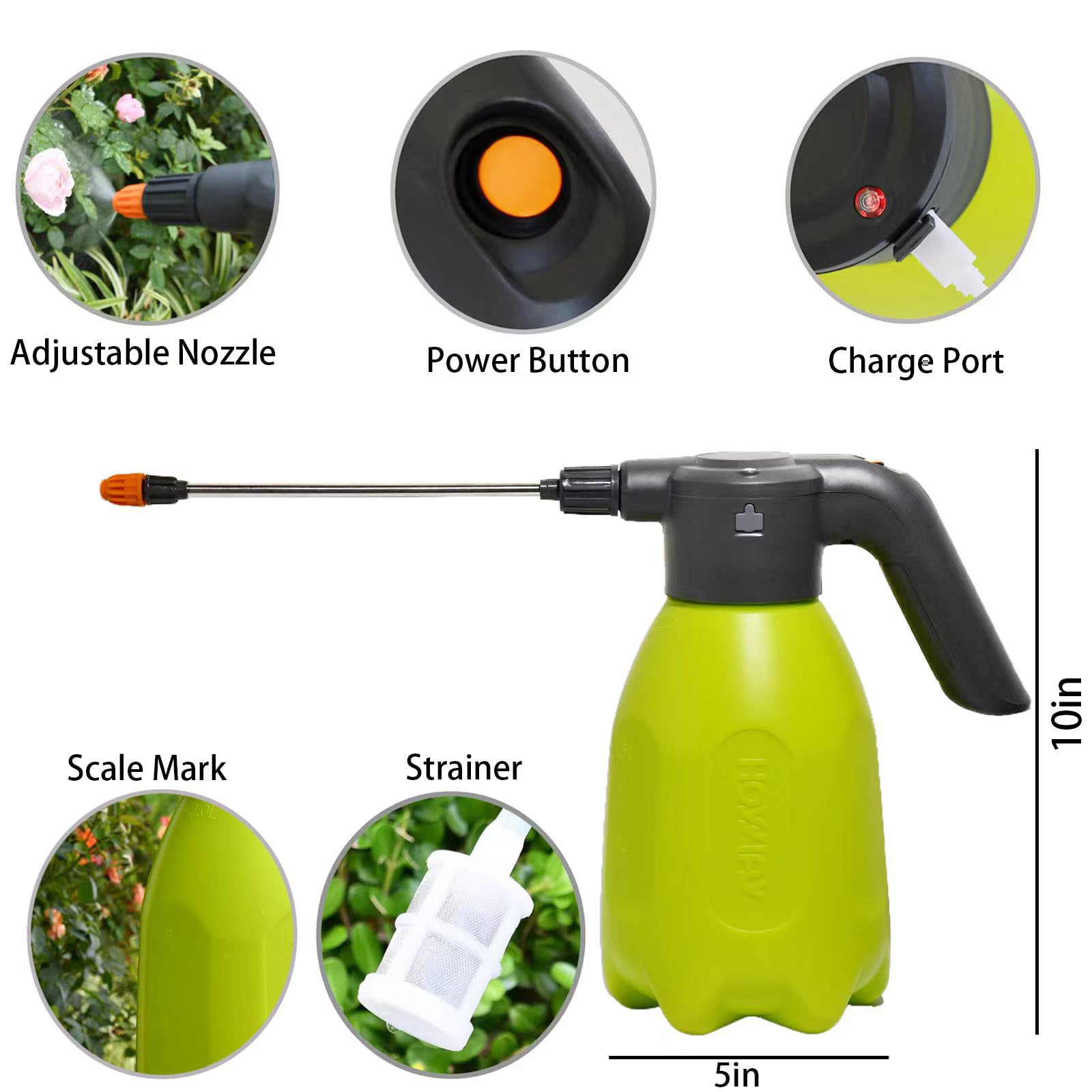 HOYYIAY ES2 nozzle patterns show versatile spraying options for plants and cleaning