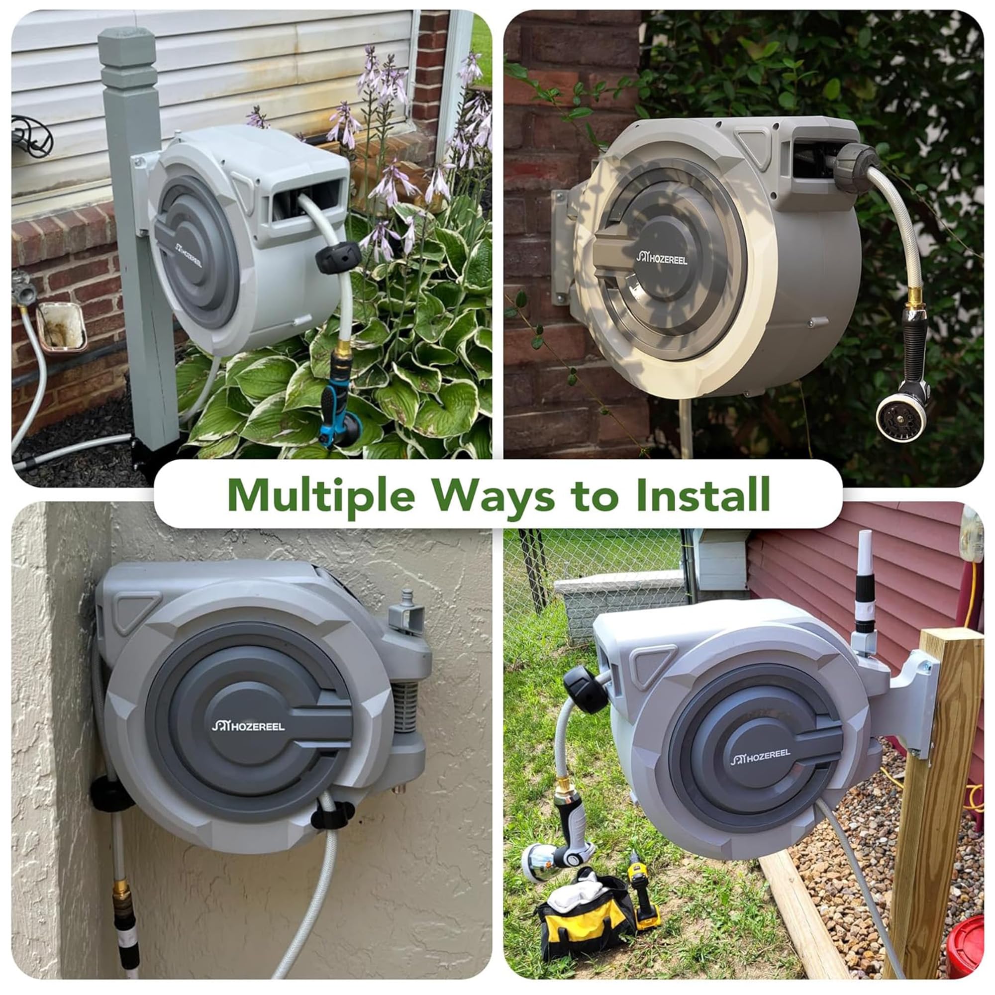 HOZEREEL 10-pattern nozzle offers versatile watering options for plants and lawn.