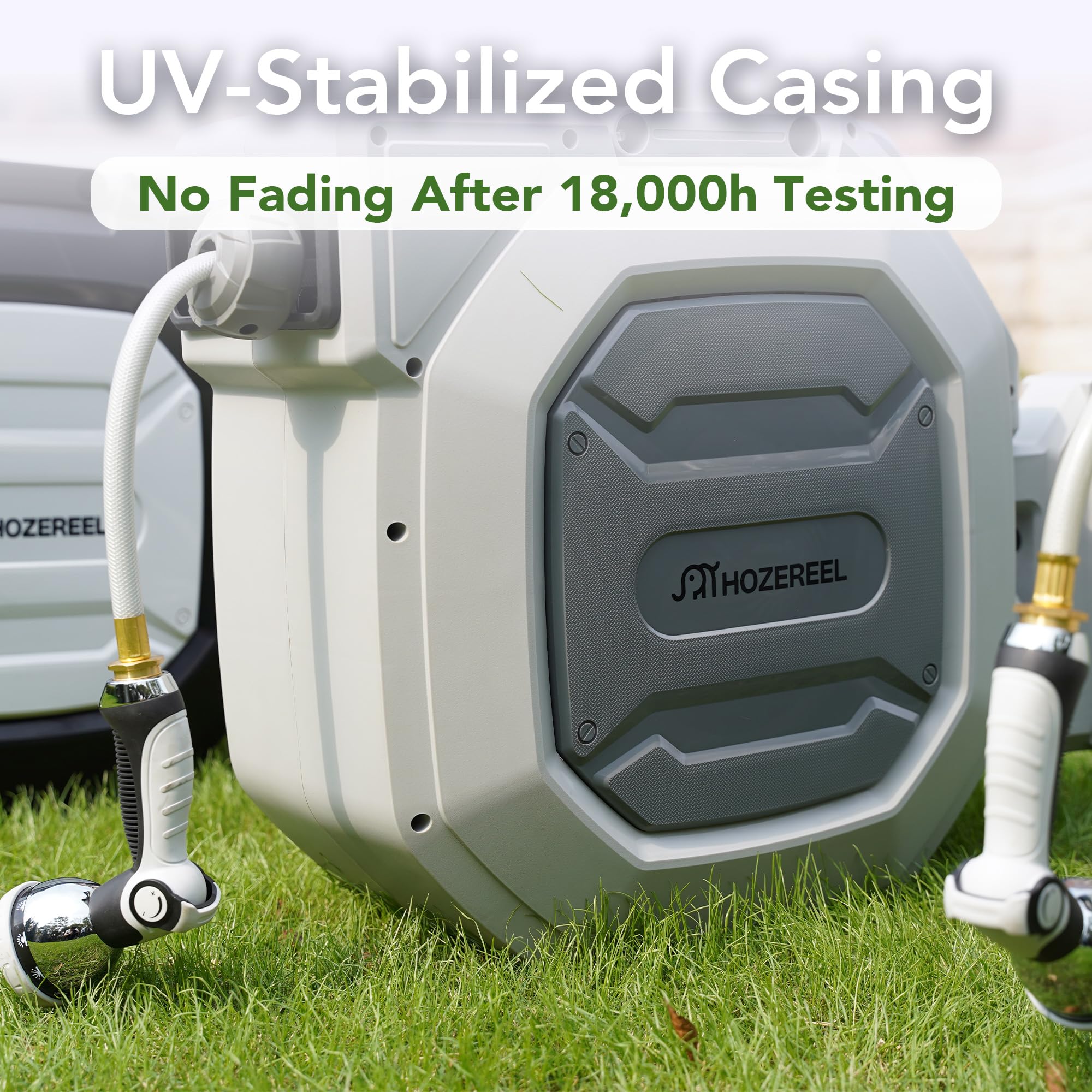 HOZEREEL 10-pattern nozzle offers versatile watering options.