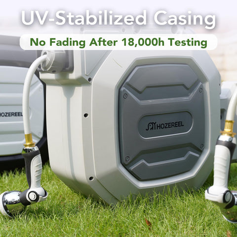 HOZEREEL 10-pattern nozzle offers versatile watering options.