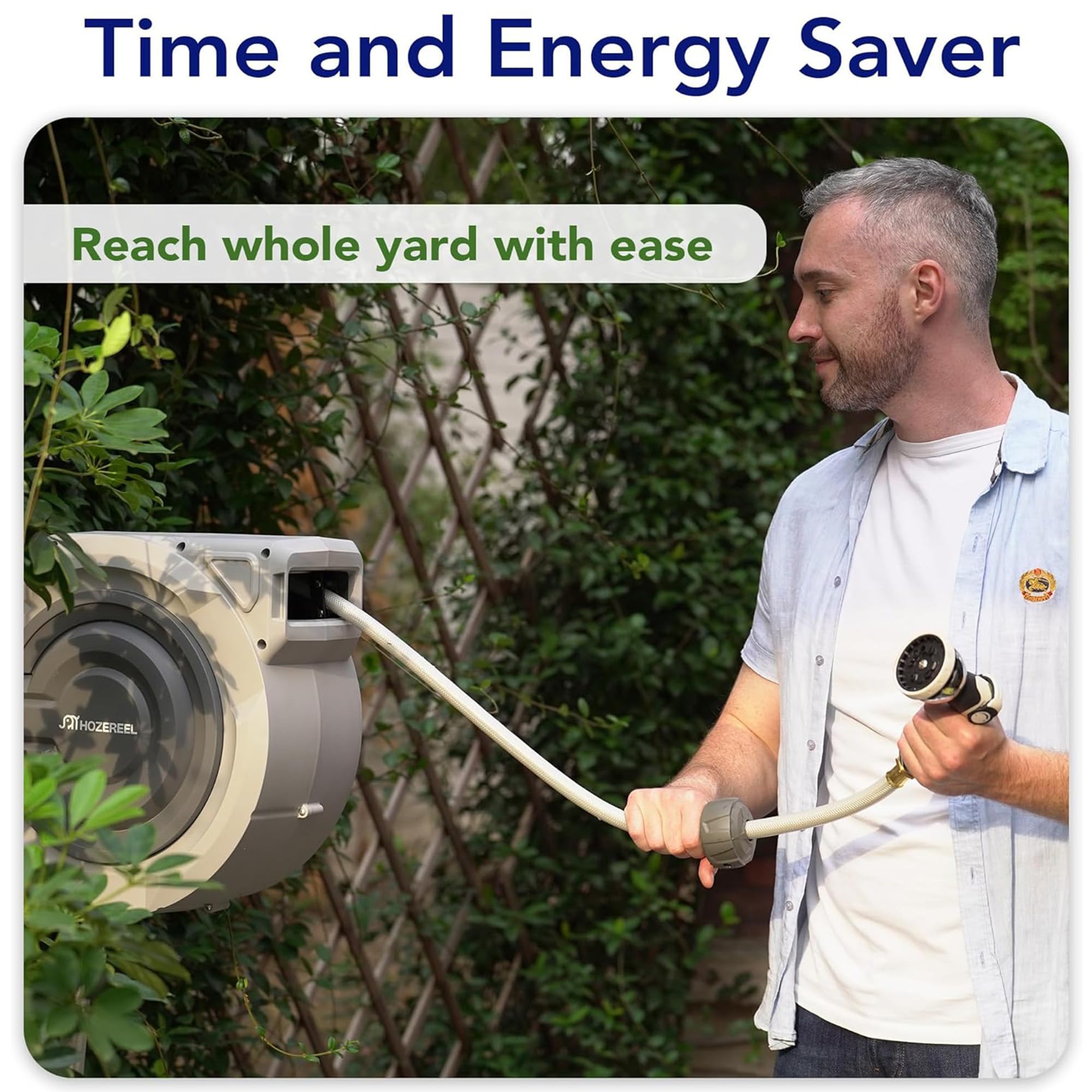 HOZEREEL 180-degree pivot bracket enables full garden coverage with minimal repositioning.