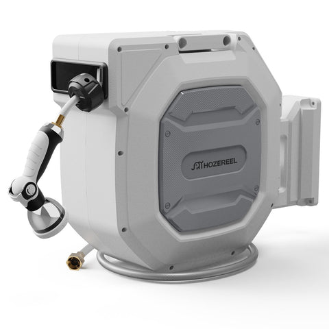 HOZEREEL heavy-duty retractable hose reel 100ft keeps watering area tidy and organized.