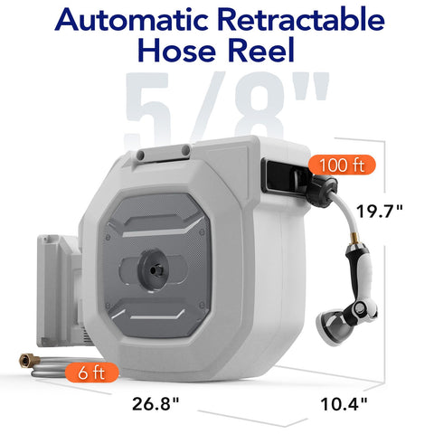 HOZEREEL wall-mount design saves space in compact yards.