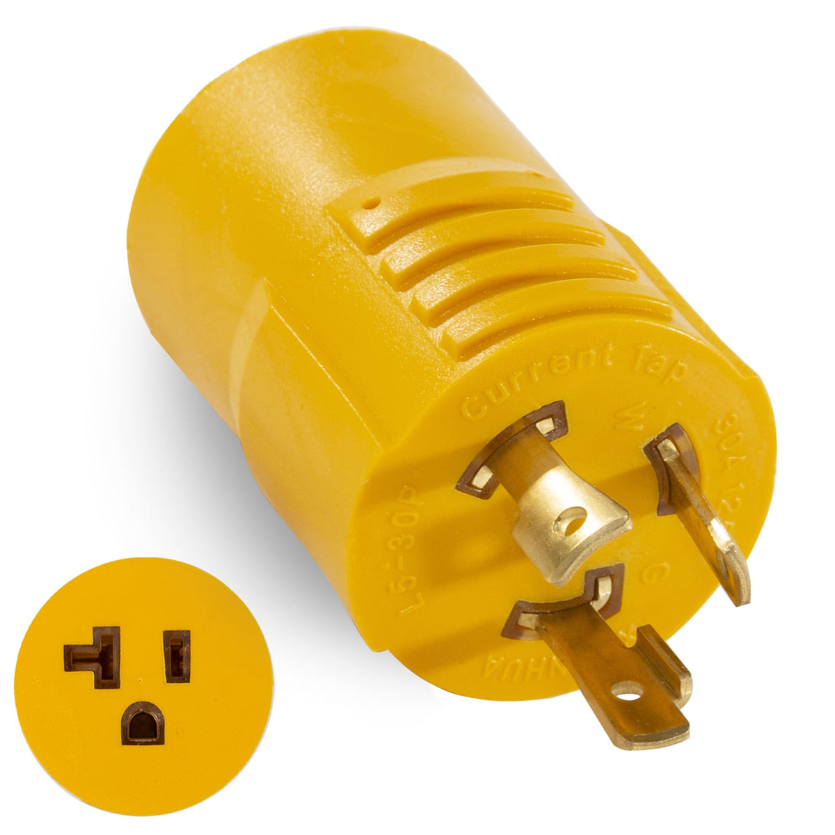 HOZHEM 30-amp shore power adapter with twist-lock for secure RV power.