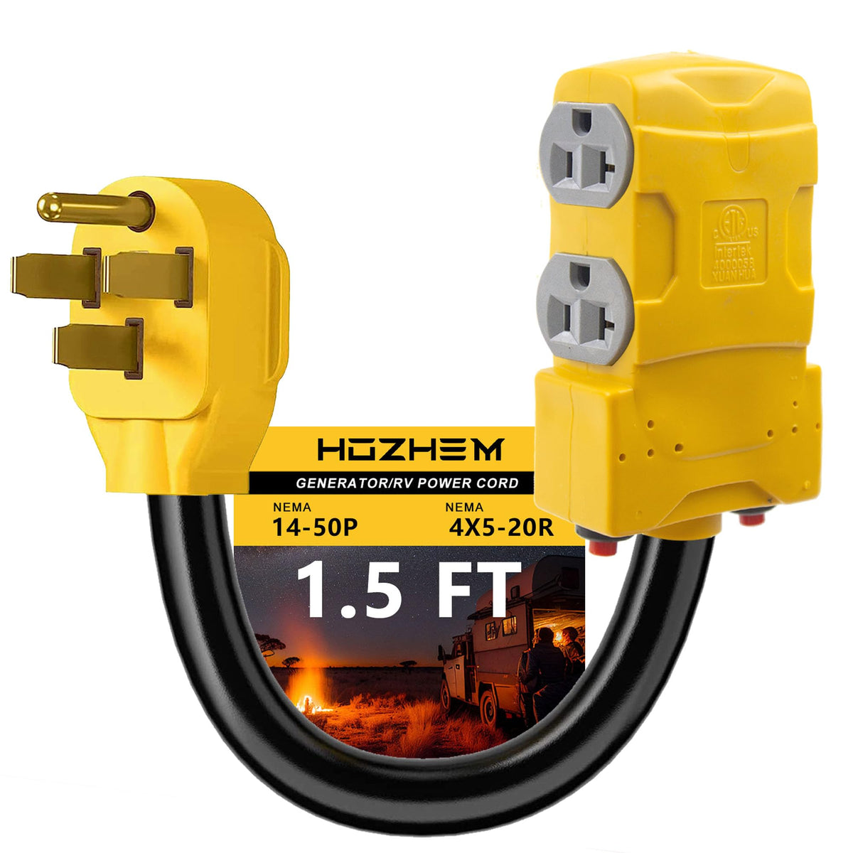 HOZHEM 50A to 20A RV adapter with four outlets for versatile camping power