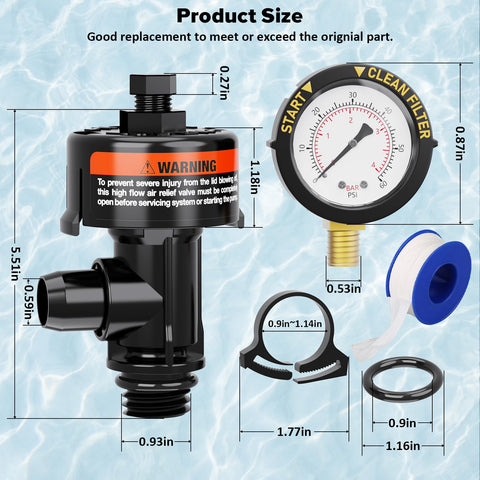 HOZOL compact relief valve dimensions image highlighting fit for various models
