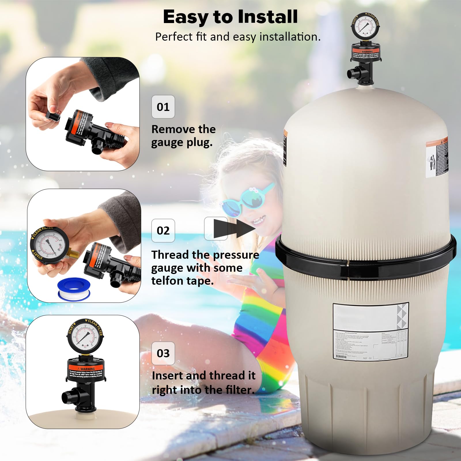 HOZOL installation guide image showing simple screw-in setup on a filter