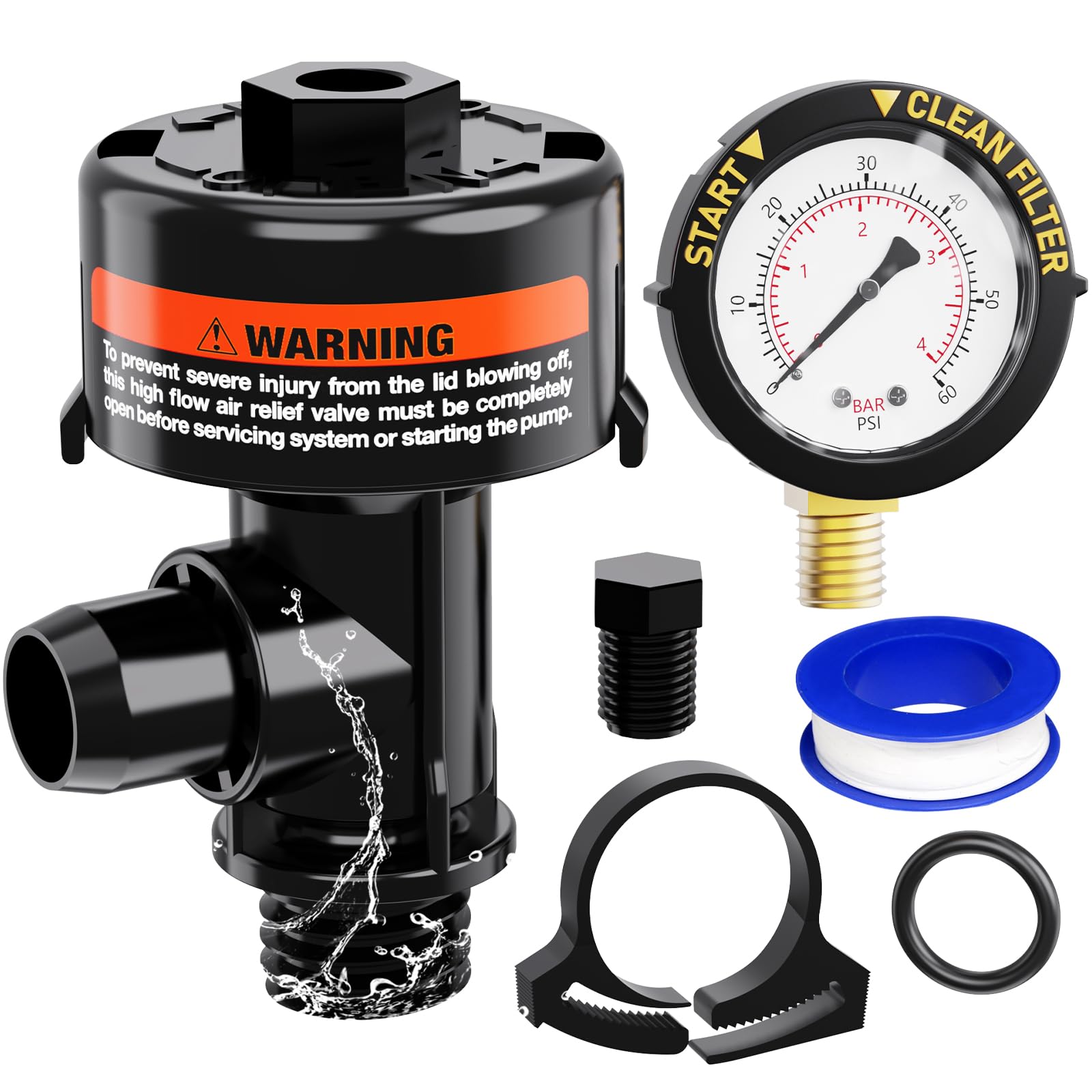 HOZOL high-flow manual relief valve for pool filters enables easy air release