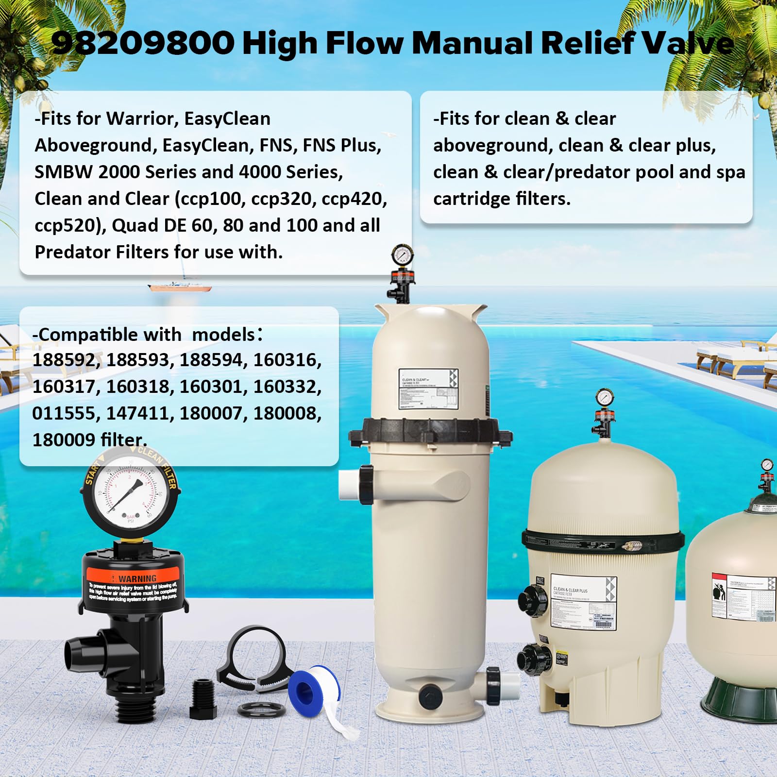 HOZOL relief valve in operation releasing air and water from a pool filter