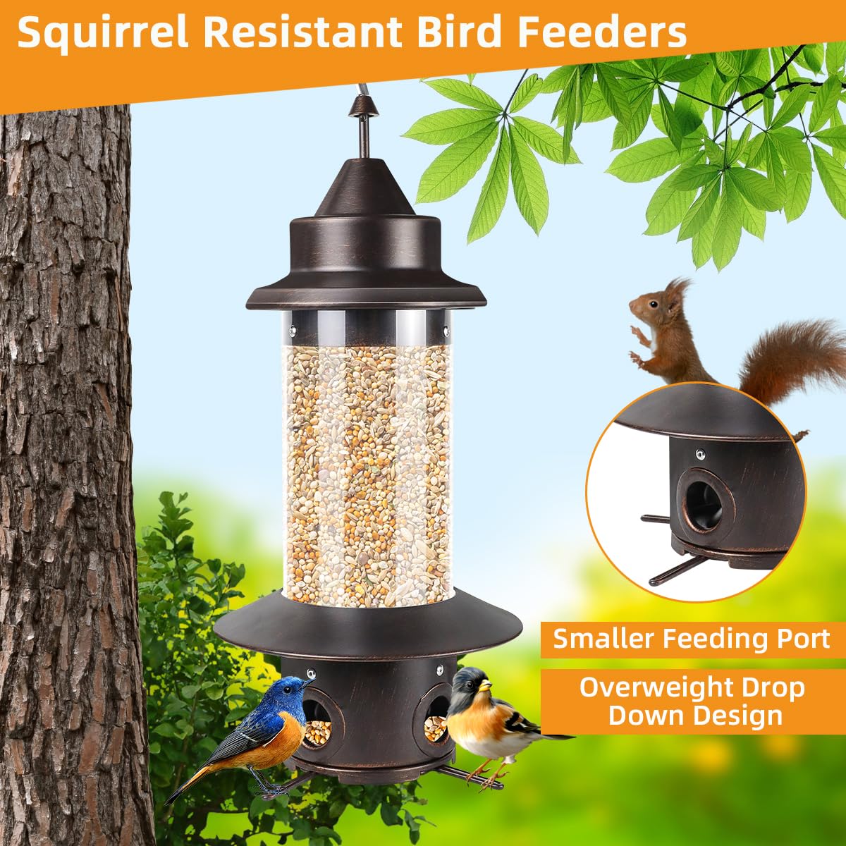 HPEVA bronze feeder tube shows seed level clearly for quick refills