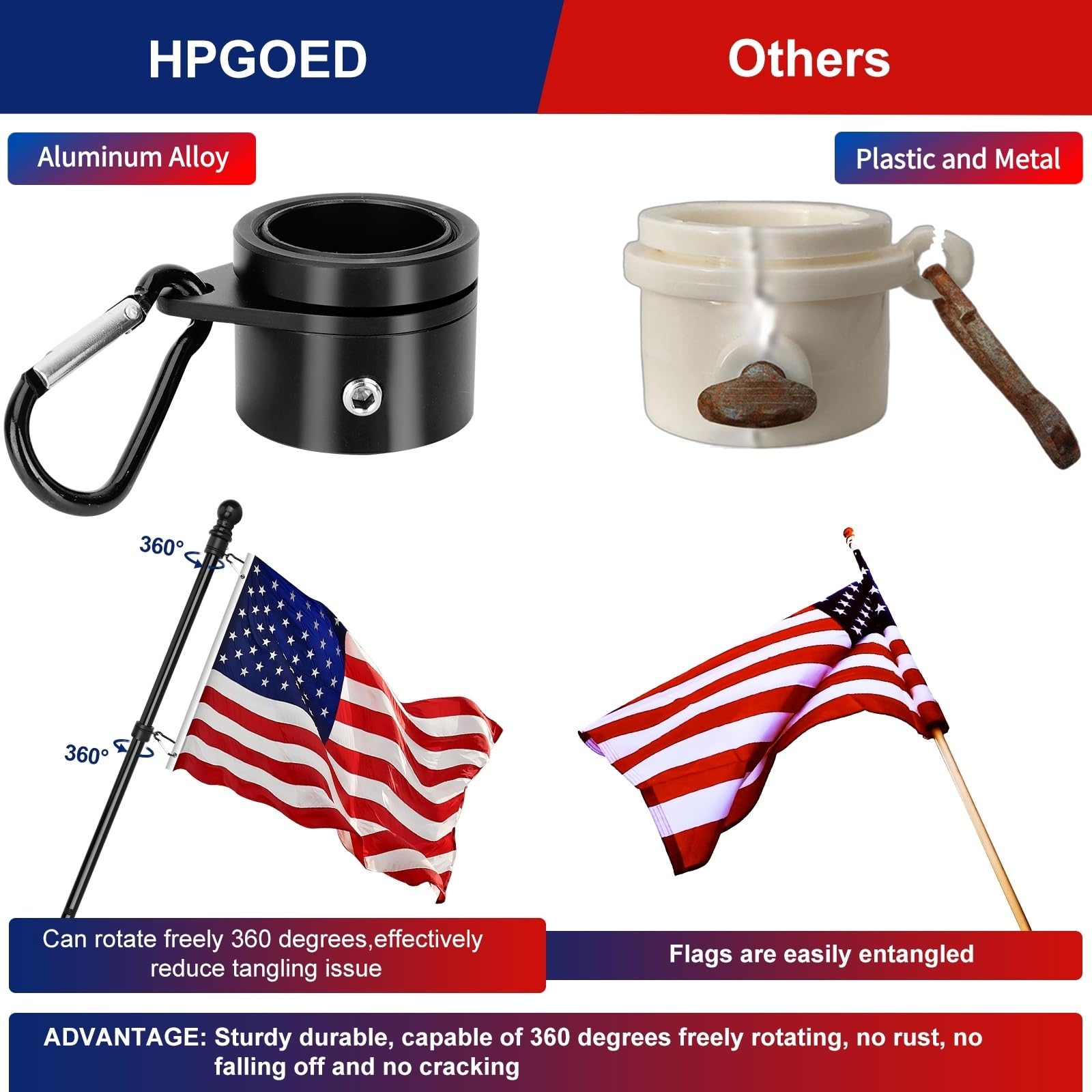 Pole height adjustable from 1.3 to 6 feet for different flags.