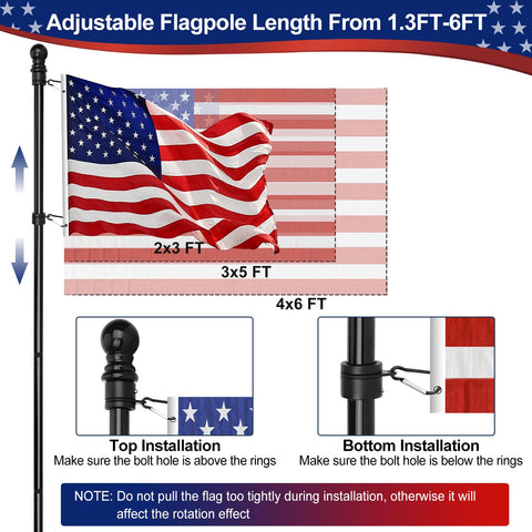 Aluminum rings rotate 360 degrees to prevent flag tangling.